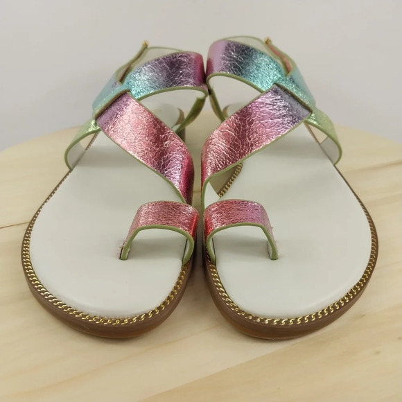 Franco Sarto Gess Sandals Sz 9 Metallic Rainbow Strappy Flat Sandals Multicolor - Picture 6 of 13